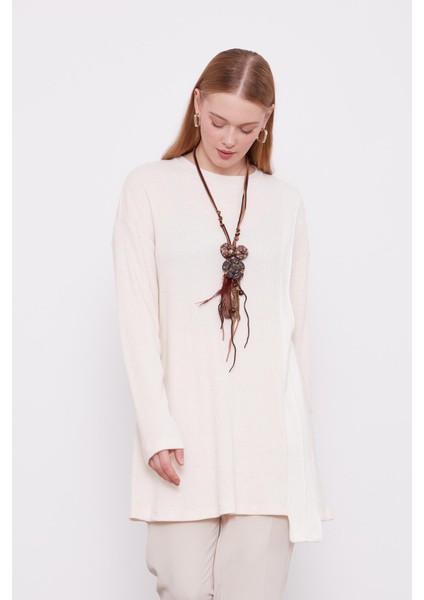 Krem Etnik Kolyeli Fitili Kaşmir Tunik fırsatları