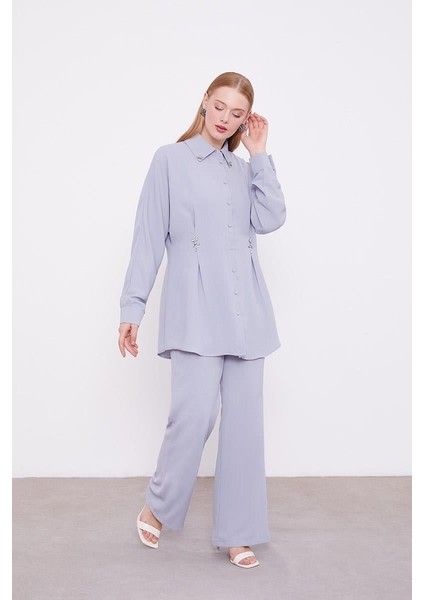 A.Gri Taşlı Krepe Detaylı Tunik Takım fiyatları