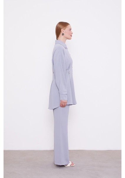 A.Gri Taşlı Krepe Detaylı Tunik Takım modelleri