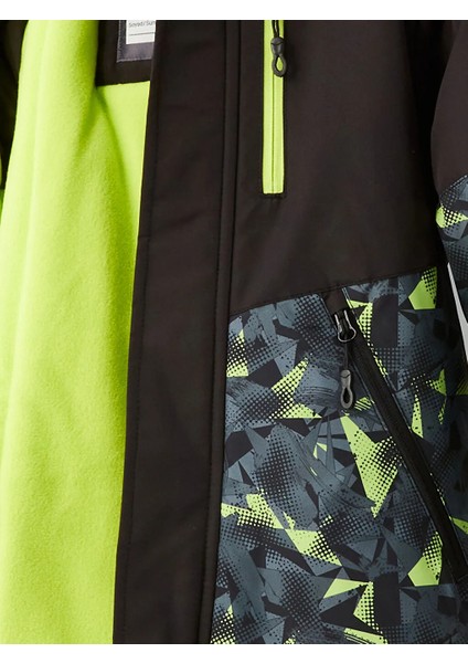 Kids Siyah Kapüşonlu Baskılı Reflektör Detaylı Erkek Çocuk Kayak Montu modelleri