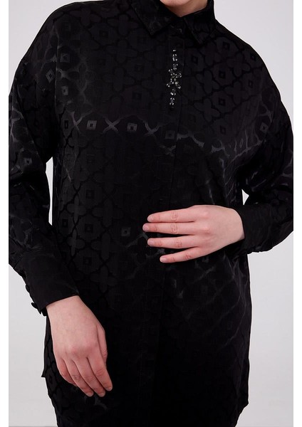 Siyah Çiçek Desen Jakarlı İkili Takım fırsatları