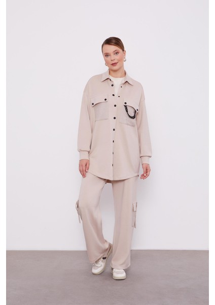 Bej Kapitone Zincir Detaylı Spor Takım