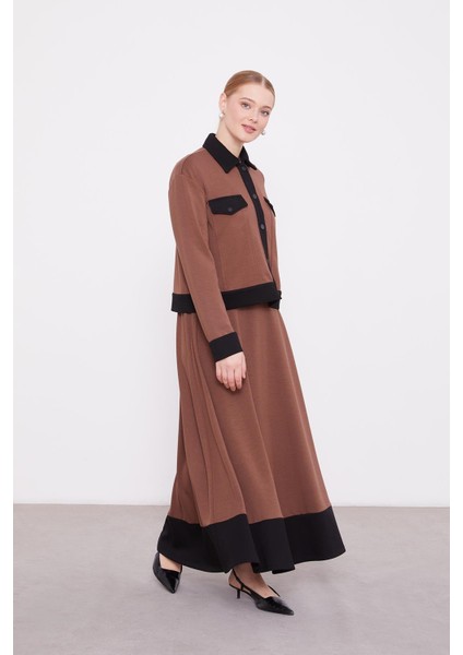 ACIKAHVE-SİYAH Gömlek Yaka Çıtçıtlı Etekli Takım