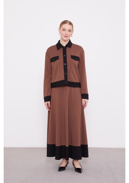 ACIKAHVE-SİYAH Gömlek Yaka Çıtçıtlı Etekli Takım fiyatları