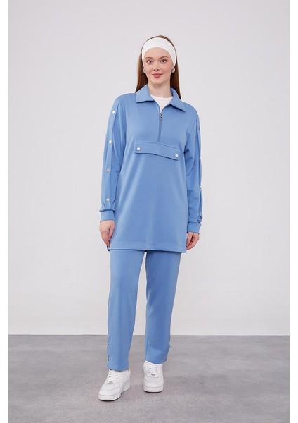 İndigo Düğme Detaylı Spor Takım