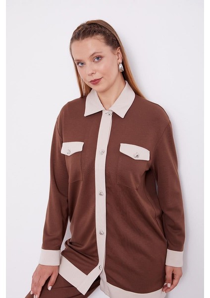 Acı Kahve-Açık Bej Düğme Detaylı Pantolon Takım fırsatları