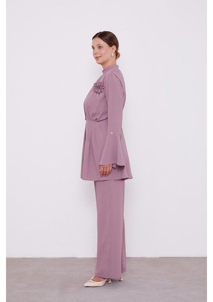 K.Lila Broşlu Beli Pileli Tunik Takım fiyatları