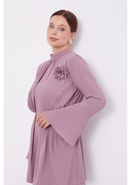 K.Lila Broşlu Beli Pileli Tunik Takım fırsatları
