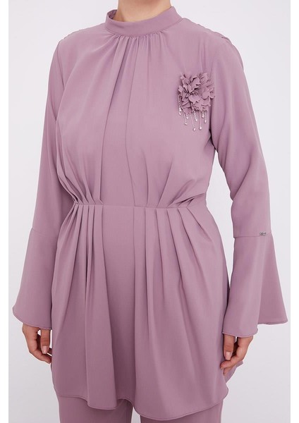 K.Lila Broşlu Beli Pileli Tunik Takım indirimleri