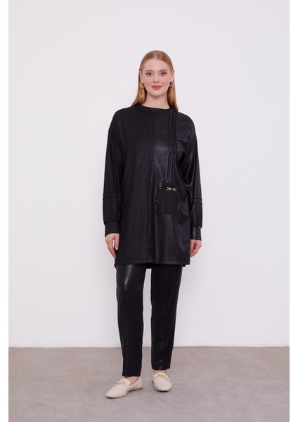 Siyah Cep Detaylı Aerobin İkili Takım