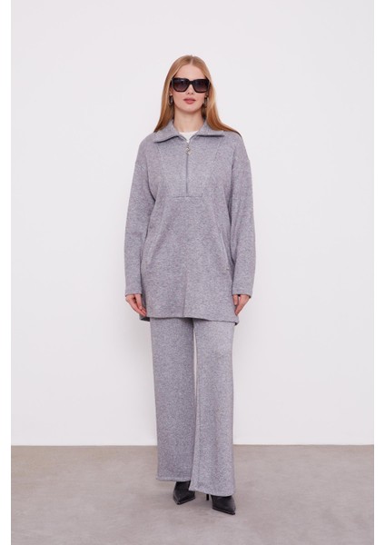 Gri Sim Detaylı Kaşmir İkili Takım