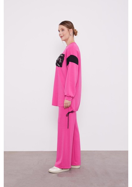 Fuşya İnci Detaylı Spor Takım modelleri