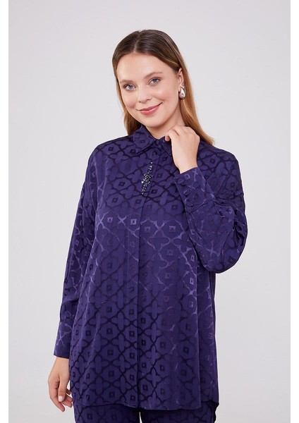 Lacivert Çiçek Desen Jakarlı İkili Takım modelleri