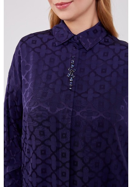 Lacivert Çiçek Desen Jakarlı İkili Takım fırsatları