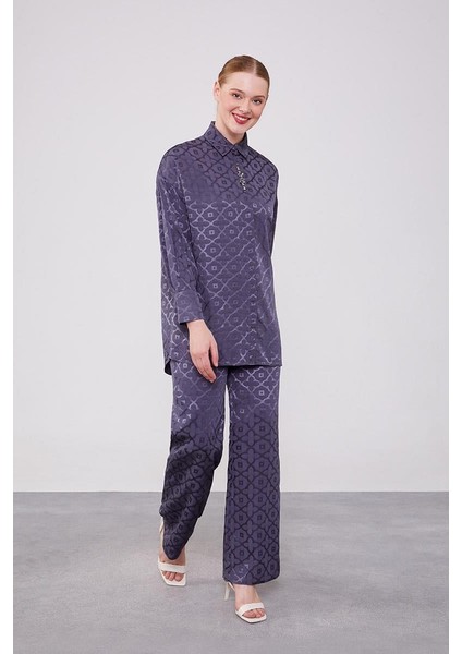 Antrasit Çiçek Desen Jakarlı İkili Takım fiyatları