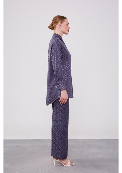 Antrasit Çiçek Desen Jakarlı İkili Takım modelleri