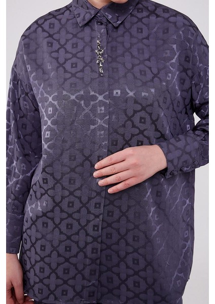 Antrasit Çiçek Desen Jakarlı İkili Takım fırsatları