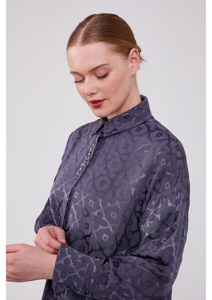 Antrasit Çiçek Desen Jakarlı İkili Takım indirimleri