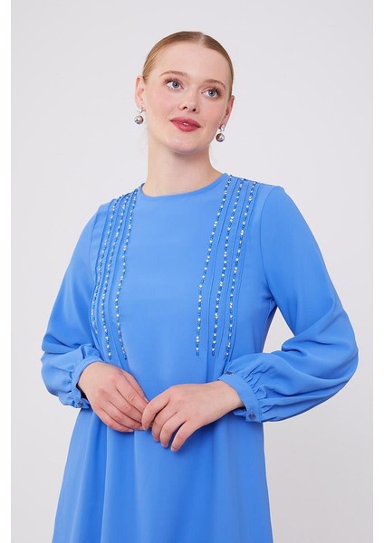 Indigo Boncuk Işlemeli Tunik Takım