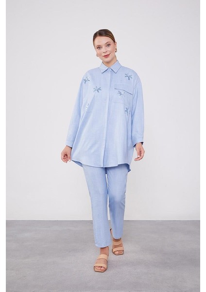 Bebe Mavisi Pul İşlemeli Gölek Yaka İkili Takım