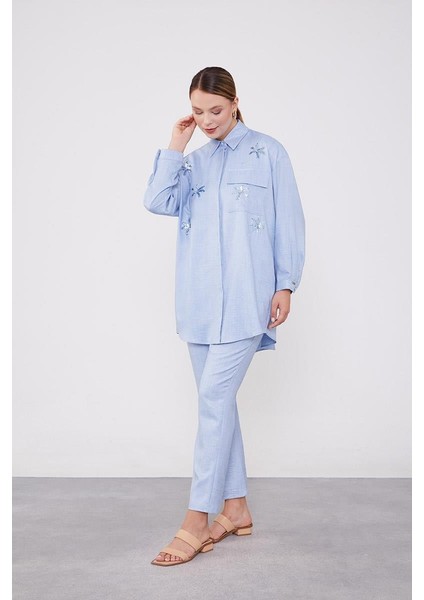 Bebe Mavisi Pul İşlemeli Gölek Yaka İkili Takım fiyatları