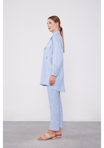 Bebe Mavisi Pul İşlemeli Gölek Yaka İkili Takım modelleri