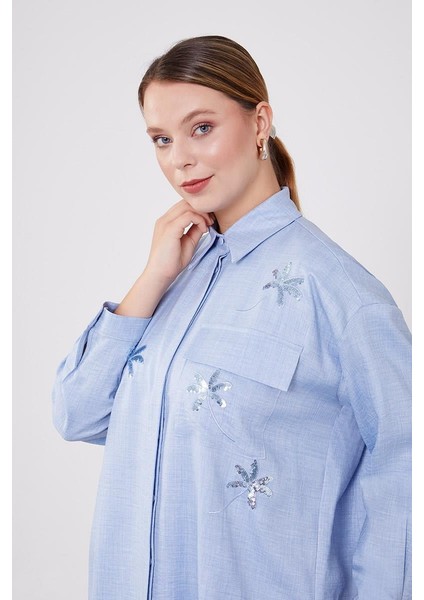 Bebe Mavisi Pul İşlemeli Gölek Yaka İkili Takım indirimleri