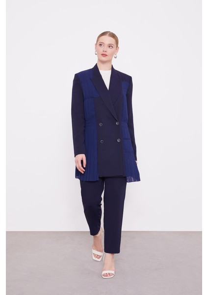 K.Lacivert Plise Şifonlu Ceket Takım fiyatları