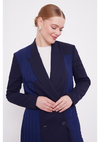 K.Lacivert Plise Şifonlu Ceket Takım fırsatları
