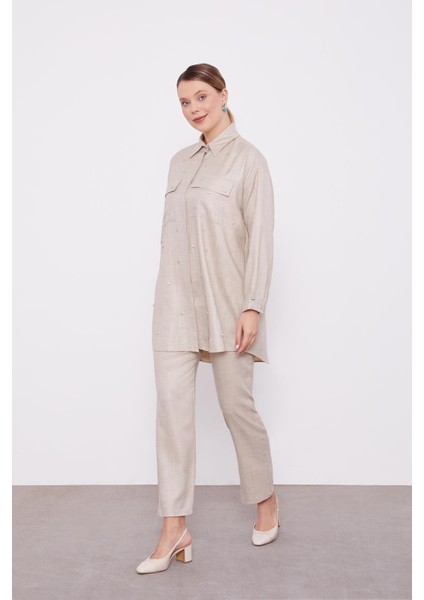 Taş Taş İşlemeli Melanj Gömlek İkili Takım fiyatları