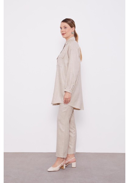 Taş Taş İşlemeli Melanj Gömlek İkili Takım modelleri