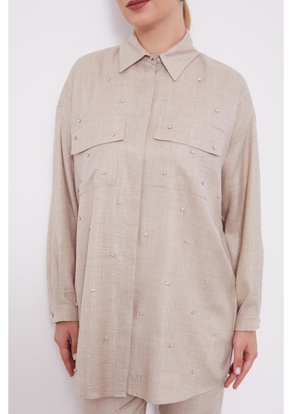 Taş Taş İşlemeli Melanj Gömlek İkili Takım indirimleri