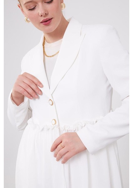 Ekru Beli Büzgülü Şifon Ceket Takım indirimleri