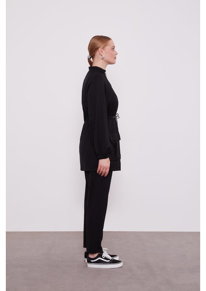 Siyah Varaklı Beli İpli Spor Takım modelleri