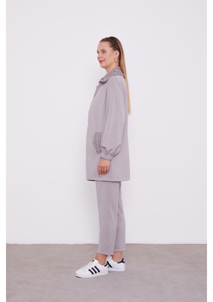 Gri Örgü Motifli Fermuar Kapamalı Spor Takım modelleri