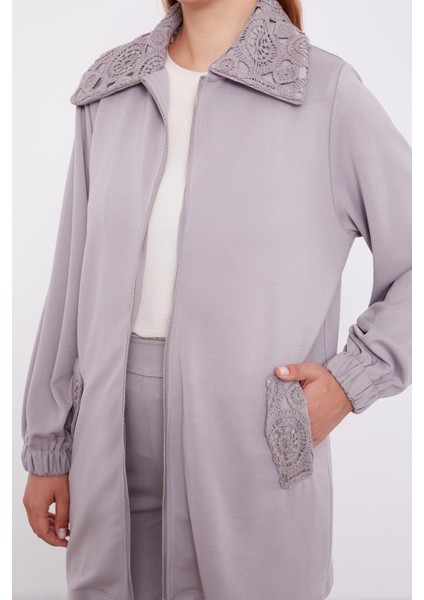 Gri Örgü Motifli Fermuar Kapamalı Spor Takım indirimleri