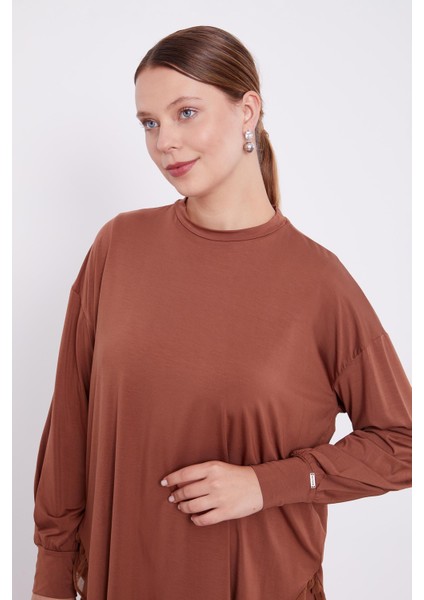 Kahve Şifon Volanlı Spor Takım modelleri