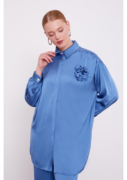 İndigo Gül Broşlu Saten İkili Takım fırsatları