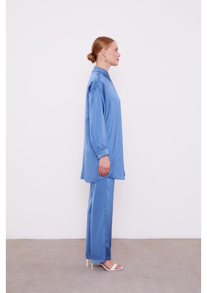 İndigo Gül Broşlu Saten İkili Takım indirimleri