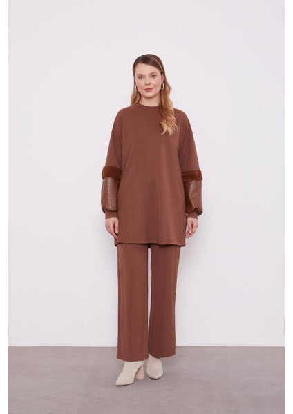 Sütlü Kahve Deri Detaylı Scuba Spor Takım fiyatları