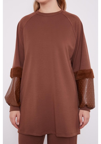 Sütlü Kahve Deri Detaylı Scuba Spor Takım indirimleri