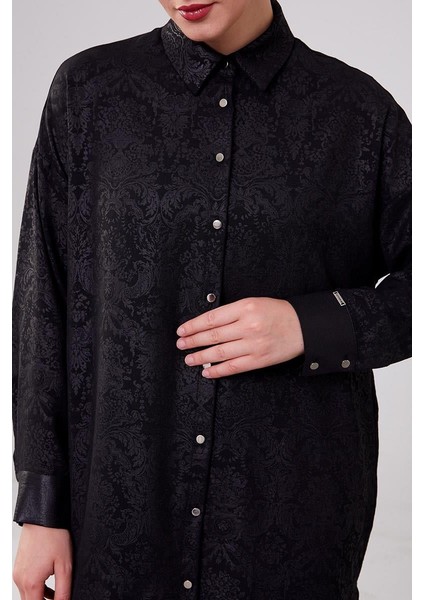 Siyah Kendinden Desenli Jakarlı Tunik Takım fırsatları