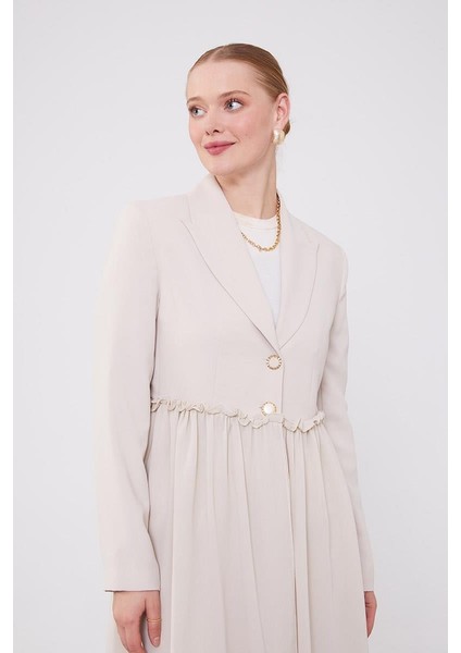 Bej Beli Büzgülü Şifon Ceket Takım fırsatları