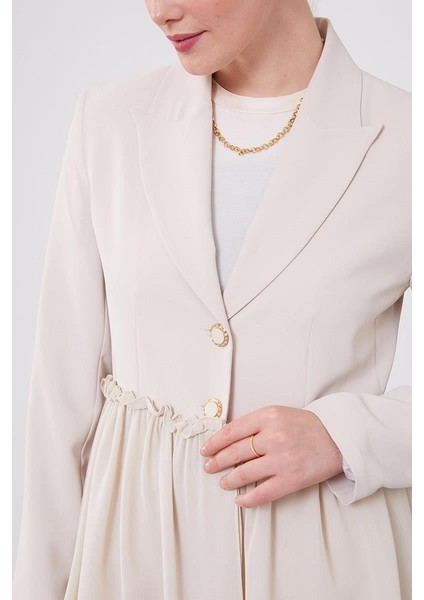 Bej Beli Büzgülü Şifon Ceket Takım indirimleri