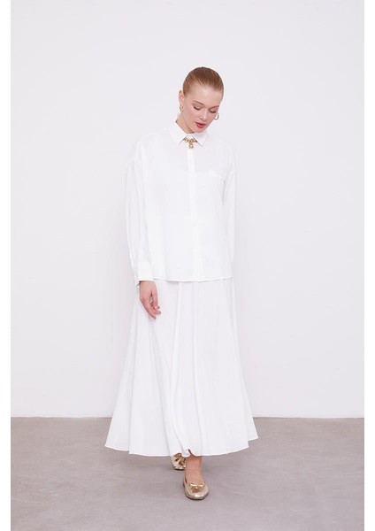 Ekru Şifon Pilise Detaylı Etekli Takım fiyatları