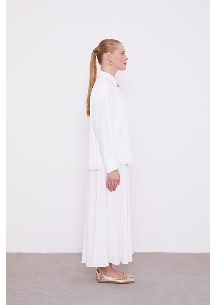 Ekru Şifon Pilise Detaylı Etekli Takım modelleri