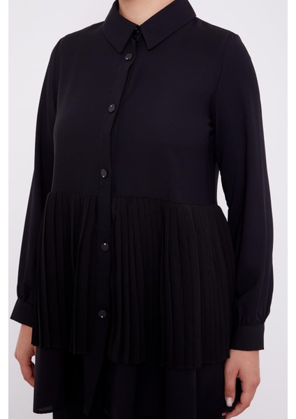 Siyah Şifon Pileli Gömlek İkili Takım indirimleri