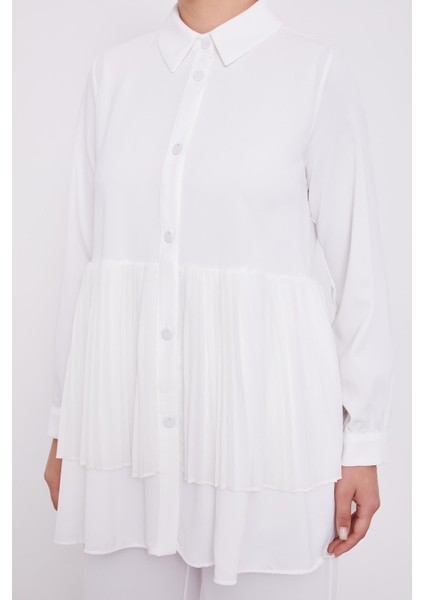 Ekru Şifon Pileli Gömlek İkili Takım indirimleri