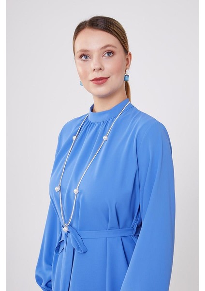 İndigo-Siyah Kolye Detaylı Şifon Tunik Takım indirimleri