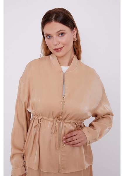 Camel Beli Büzülebilen Saten Etekli Takım